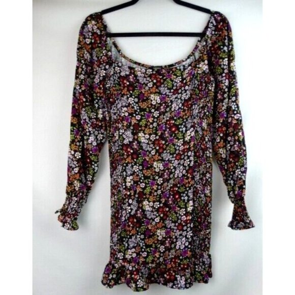 Forever 21 Women's Dress Size Medium Black Floral Long Sleeve Sleeve Mini Dress - Picture 1 of 10